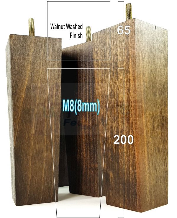 Square Wood Legs Replacement Furniture Feet 100 - 240mm High M8 Dark Walnut Wash - Image 15