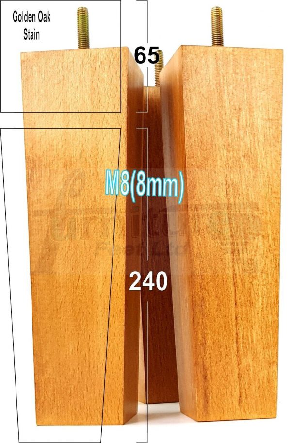 Square Wood Legs Replacement Furniture Feet 100 - 240mm High M8 Golden Oak Stain - Image 18