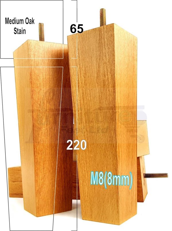 Square Wood Legs Replacement Furniture Feet 100 - 240mm High M8 Golden Oak Stain - Image 16
