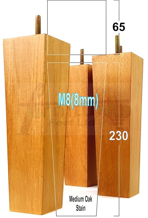 Square Wood Legs Replacement Furniture Feet 100 - 240mm High M8 Golden Oak Stain - Image 17