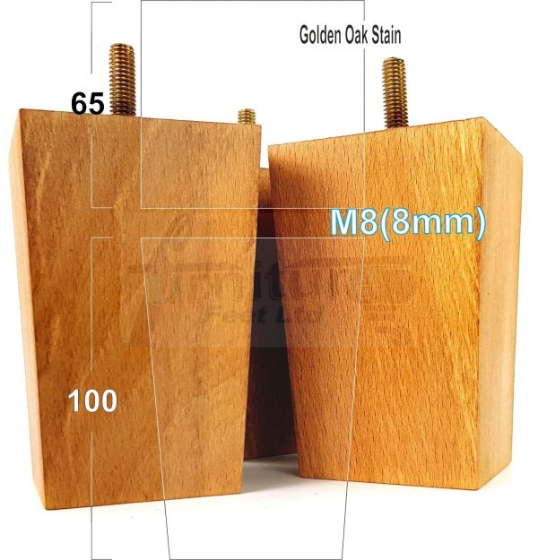 Square Wood Legs Replacement Furniture Feet 100 - 240mm High M8 Golden Oak Stain - Image 12