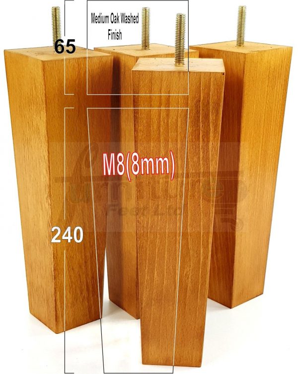 Square Wood Legs Replacement Furniture Feet 100 - 240mm High M8 Medium Oak Wash - Image 18