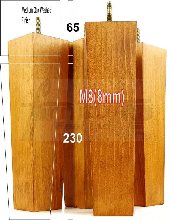 Square Wood Legs Replacement Furniture Feet 100 - 240mm High M8 Medium Oak Wash - Image 17