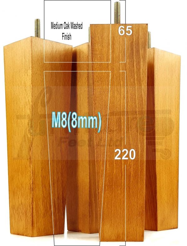 Square Wood Legs Replacement Furniture Feet 100 - 240mm High M8 Medium Oak Wash - Image 16