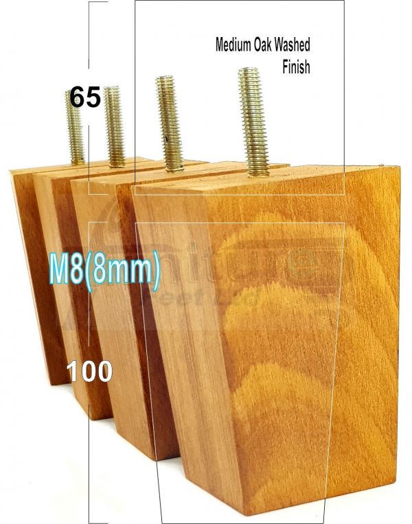 Square Wood Legs Replacement Furniture Feet 100 - 240mm High M8 Medium Oak Wash - Image 12