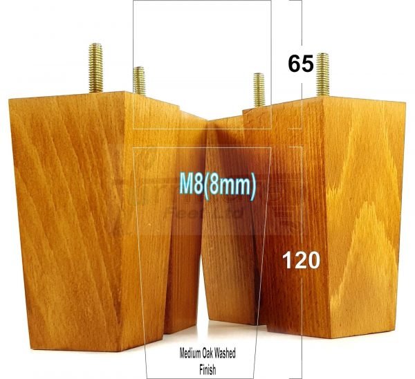 Square Wood Legs Replacement Furniture Feet 100 - 240mm High M8 Medium Oak Wash - Image 13
