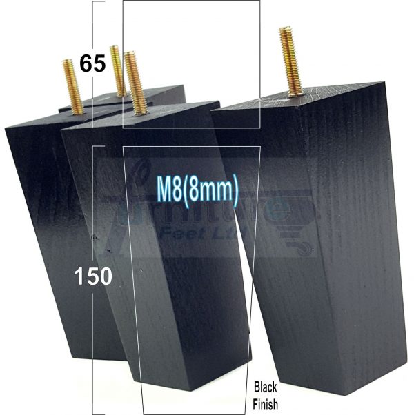 Square Wood Legs Replacement Tapered Furniture Feet 100 - 240mm High M8 Black - Image 11