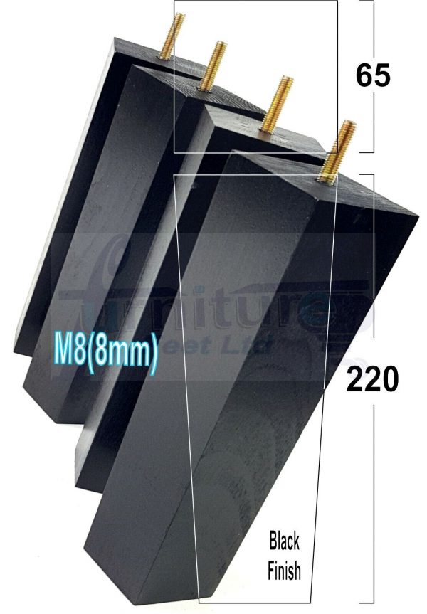Square Wood Legs Replacement Tapered Furniture Feet 100 - 240mm High M8 Black - Image 13