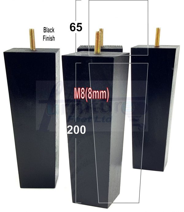 Square Wood Legs Replacement Tapered Furniture Feet 100 - 240mm High M8 Black - Image 12