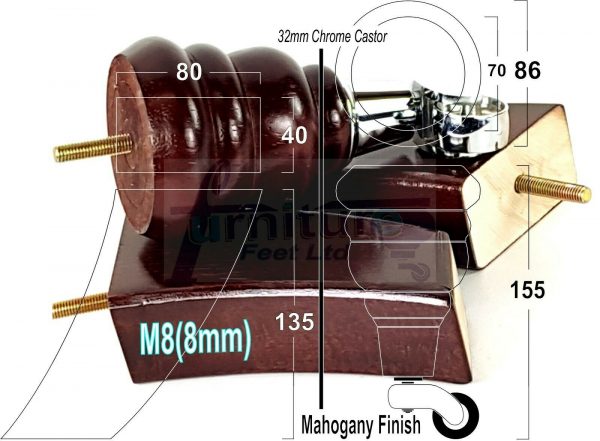 TURNED WOOD CASTOR LEGS 165mm High CHAIR REPLACEMENT SOFA FURNITURE FEET M8(8mm) - Image 12