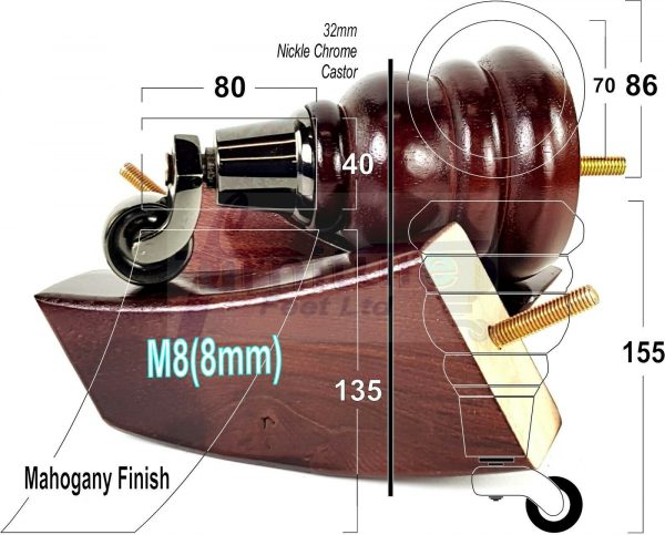 TURNED WOOD CASTOR LEGS 165mm High CHAIR REPLACEMENT SOFA FURNITURE FEET M8(8mm) - Image 14