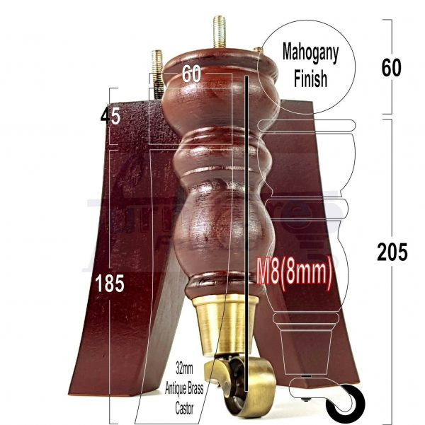 WOODEN FURNITURE SETTEE LEGS M8 REPLACEMENT CHAIR FEET 2 WITH CASTORS 215mm HIGH - Image 7