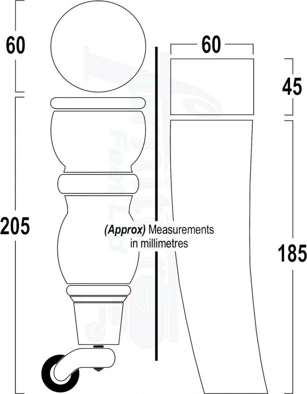 WOODEN FURNITURE SETTEE LEGS M8 REPLACEMENT CHAIR FEET 2 WITH CASTORS 215mm HIGH - Image 2