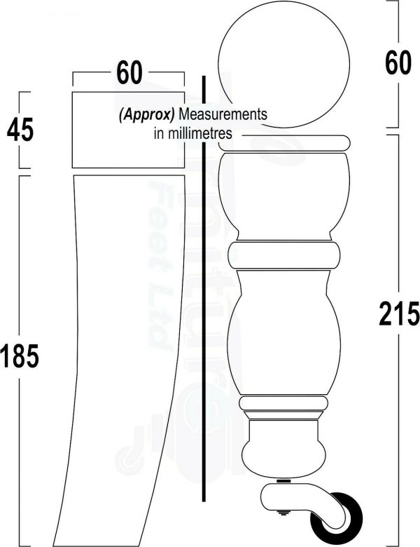 WOODEN FURNITURE SETTEE LEGS M8 REPLACEMENT CHAIR FEET 2 WITH CASTORS 215mm HIGH - Image 3