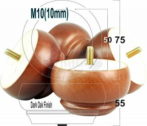 Wooden Leg Sofa Feet 55mm High Dark Oak 4 Replacement Turned Bun Feet M10