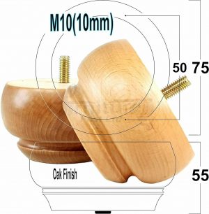 Wooden Leg Sofa Feet 55mm High Oak 4 Replacement Turned Bun Feet M10