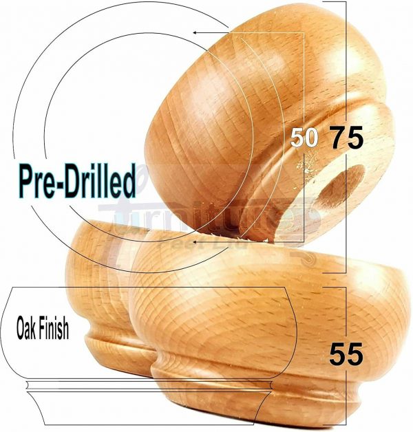 Wooden Leg Sofa Feet 55mm High Oak 4 Replacement Turned Bun Feet Pre Drilled