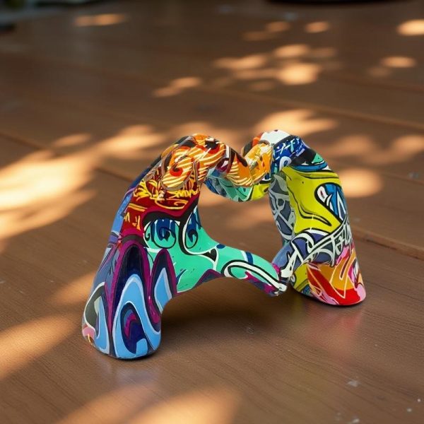 Colourful Graffiti Heart Hands Sculpture Modern Resin Art Modern Abstract Heart Decor 12cm High - Image 7