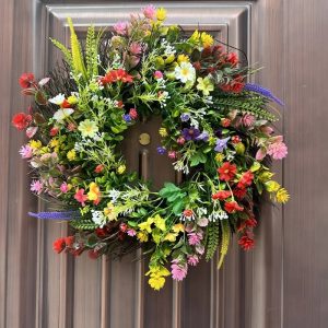 Large Springtime Floral Wreath Artificial Wildflower Decoration Indoor Outdoor 42cm Diameter