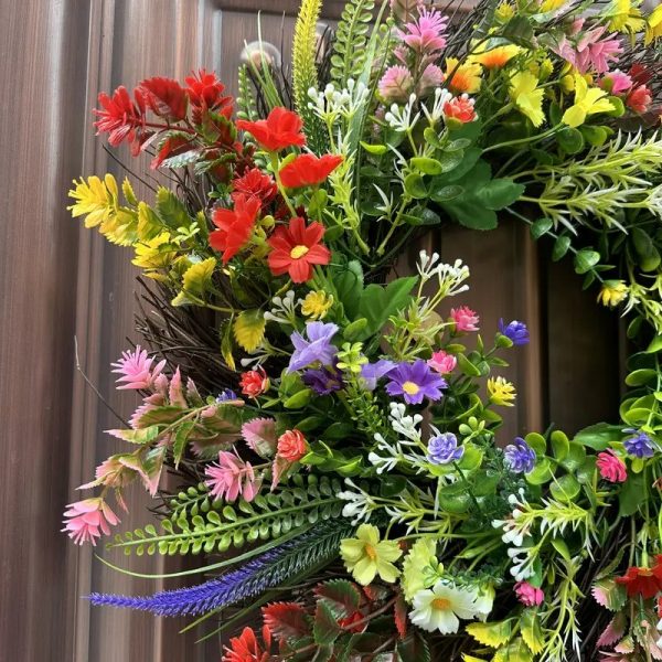 Large Springtime Floral Wreath Artificial Wildflower Decoration Indoor Outdoor 42cm Diameter - Image 2