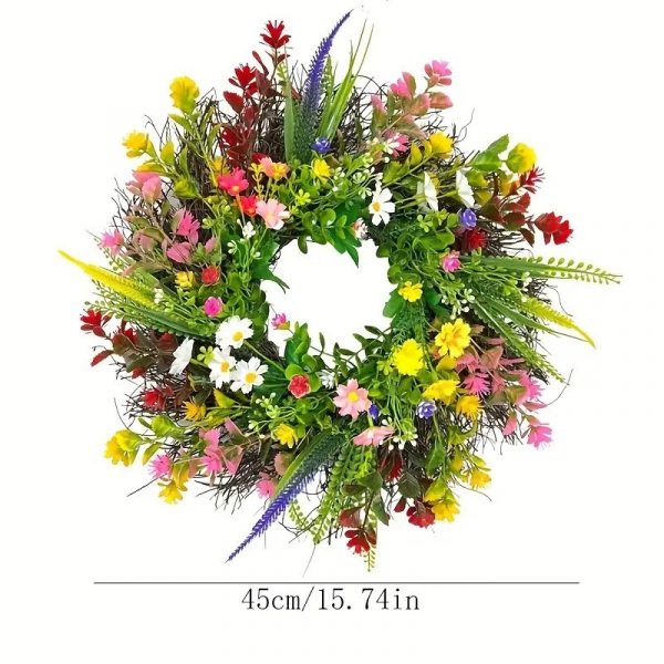 Large Springtime Floral Wreath Artificial Wildflower Decoration Indoor Outdoor 42cm Diameter - Image 4