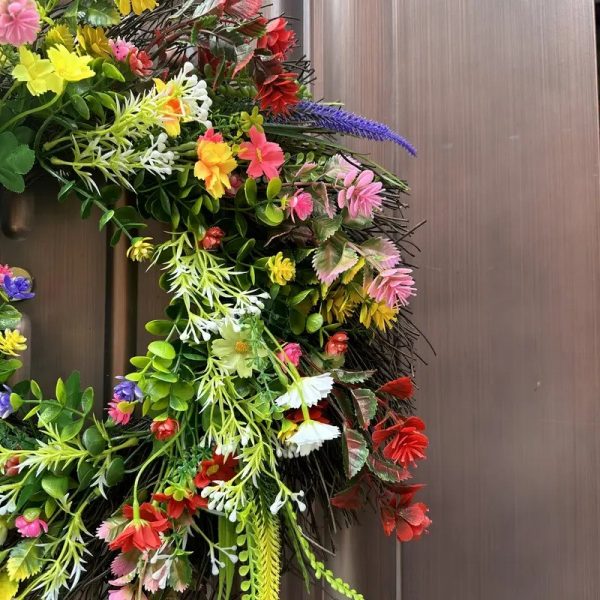 Large Springtime Floral Wreath Artificial Wildflower Decoration Indoor Outdoor 42cm Diameter - Image 5