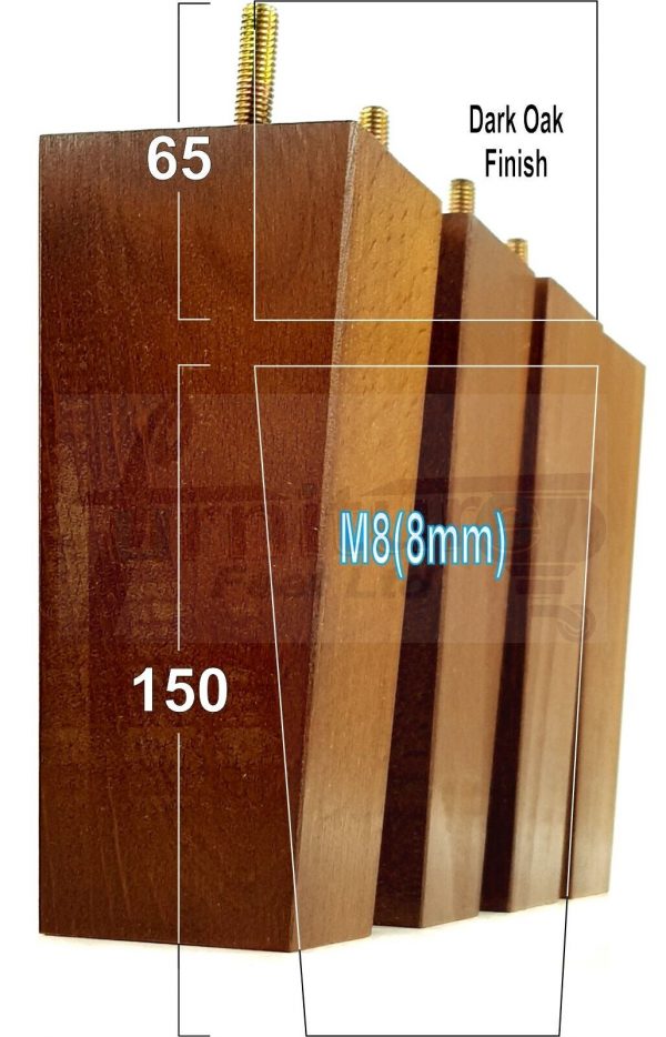 Square Wood Legs Replacement Furniture Feet 100 - 240mm High M8 Dark Oak - Image 12