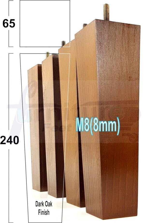 Square Wood Legs Replacement Furniture Feet 100 - 240mm High M8 Dark Oak - Image 16