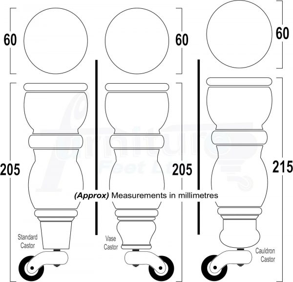4x Turned Wood Furniture Sofa Legs M8 Replacement Feet With Castors 215mm High - Image 11