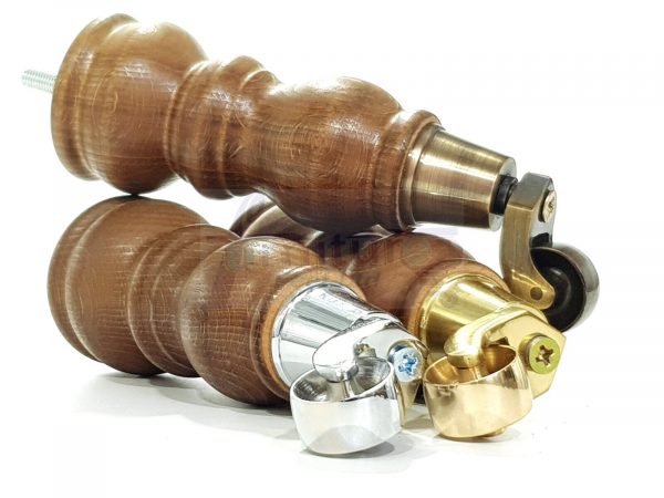 4x Turned Wood Furniture Sofa Legs M8 Replacement Feet With Castors 215mm High - Image 7