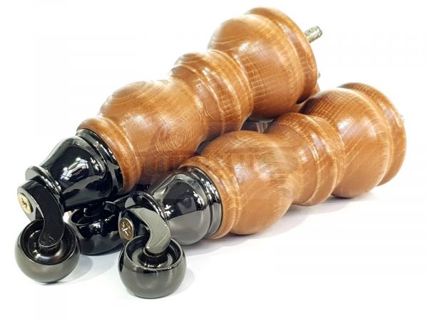 4x Turned Wood Furniture Sofa Legs M8 Replacement Feet With Castors 215mm High - Image 22
