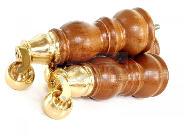 4x Turned Wood Furniture Sofa Legs M8 Replacement Feet With Castors 215mm High - Image 18