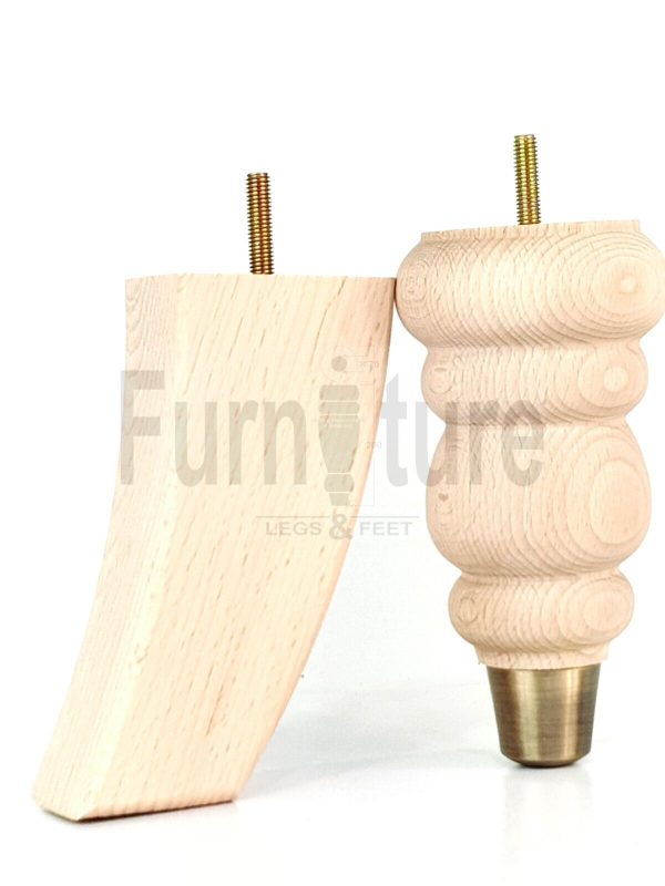 2x Brass Slipper Cup Furniture Feet & 2 Curved M8 Chair Sofa Settee Legs 165mm - Image 4