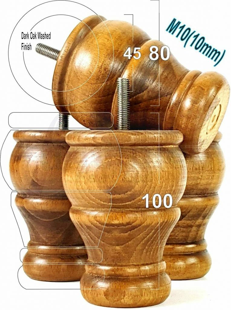 4 WOOD BUN FEET DARK OAK WASHED TURNED FURNITURE LEGS SOFA CHAIR