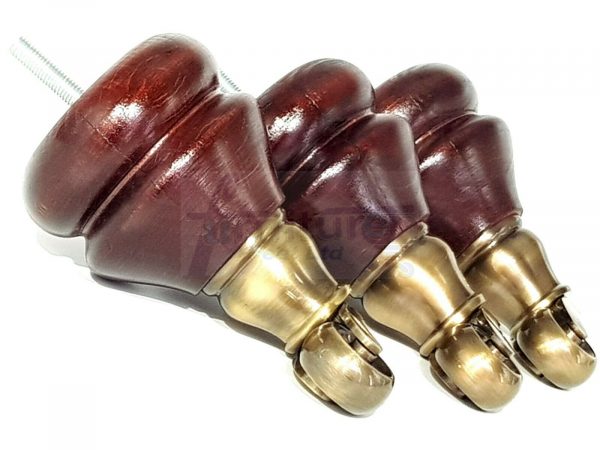 4x WOOD MAHOGANY BRASS CASTOR FURNITURE CHAIR LEGS M8(8mm) SOFA FEET 140mm HIGH - Image 4