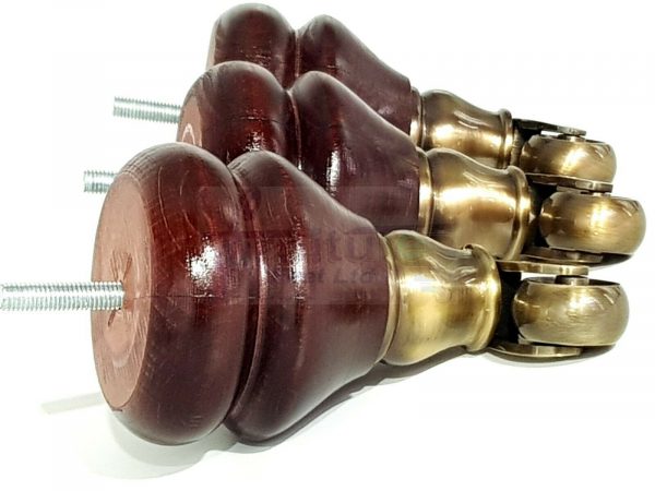 4x WOOD MAHOGANY BRASS CASTOR FURNITURE CHAIR LEGS M8(8mm) SOFA FEET 140mm HIGH - Image 5