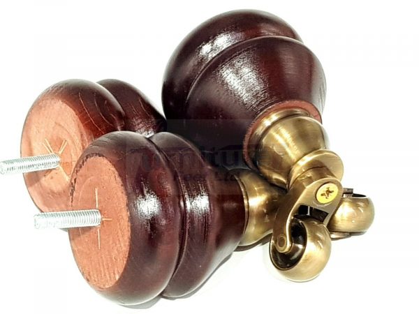 4x WOOD MAHOGANY BRASS CASTOR FURNITURE CHAIR LEGS M8(8mm) SOFA FEET 140mm HIGH - Image 6