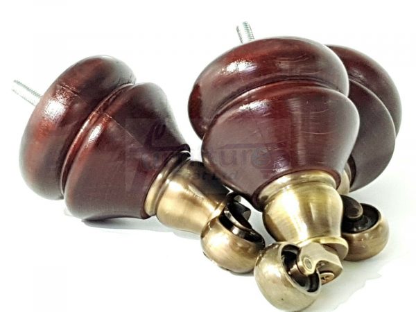 4x WOOD MAHOGANY BRASS CASTOR FURNITURE CHAIR LEGS M8(8mm) SOFA FEET 140mm HIGH - Image 7