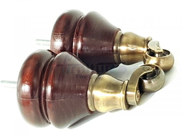 4x WOOD MAHOGANY BRASS CASTOR FURNITURE CHAIR LEGS M8(8mm) SOFA FEET 140mm HIGH - Image 9