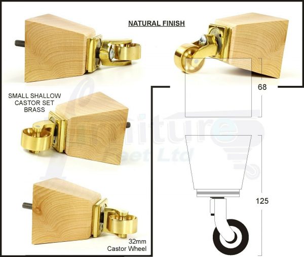 4x SOLID WOOD BRASS CASTOR FURNITURE CHAIR LEGS M8(8mm) SOFA FEET 125mm HIGH - Image 9