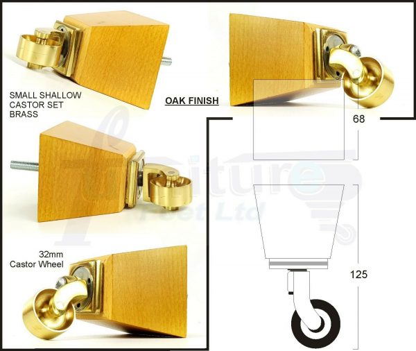 4x SOLID WOOD BRASS CASTOR FURNITURE CHAIR LEGS M8(8mm) SOFA FEET 125mm HIGH - Image 10