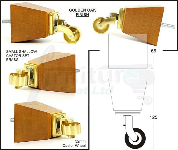 4x SOLID WOOD BRASS CASTOR FURNITURE CHAIR LEGS M8(8mm) SOFA FEET 125mm HIGH - Image 7