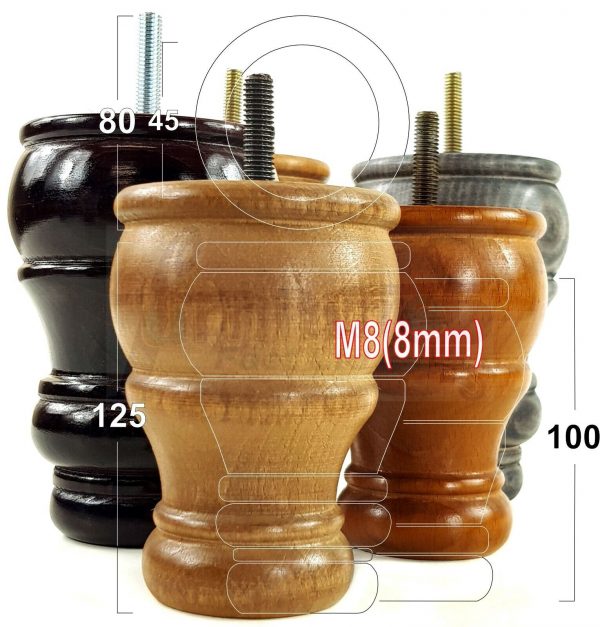 4 Turned Wood Furniture Chair Legs M8 Replacement Sofa, Settee Feet 100mm High - Image 11