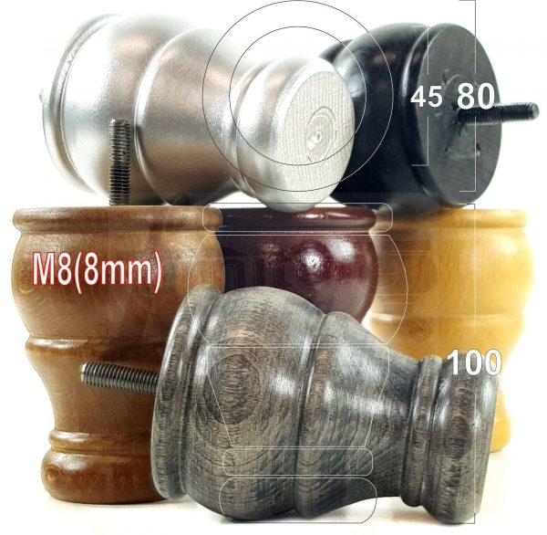 4 Turned Wood Furniture Chair Legs M8 Replacement Sofa, Settee Feet 100mm High