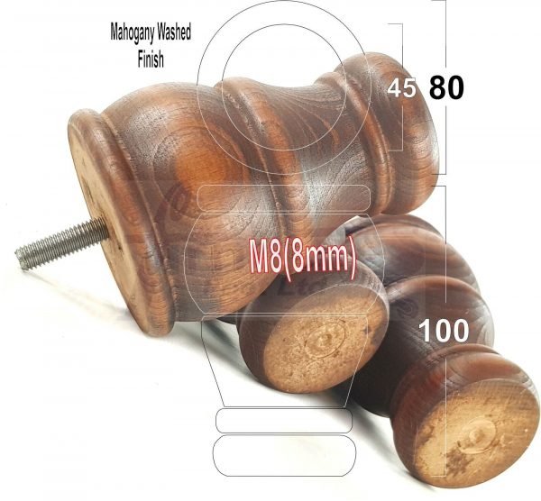 4 Turned Wood Furniture Chair Legs M8 Replacement Sofa, Settee Feet 100mm High - Image 25