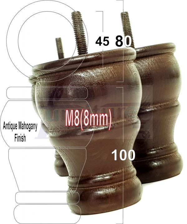 4 Turned Wood Furniture Chair Legs M8 Replacement Sofa, Settee Feet 100mm High - Image 36