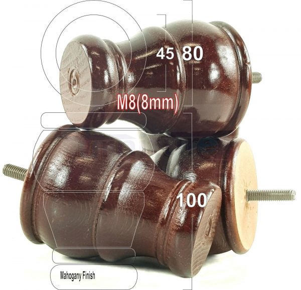 4 Turned Wood Furniture Chair Legs M8 Replacement Sofa, Settee Feet 100mm High - Image 24