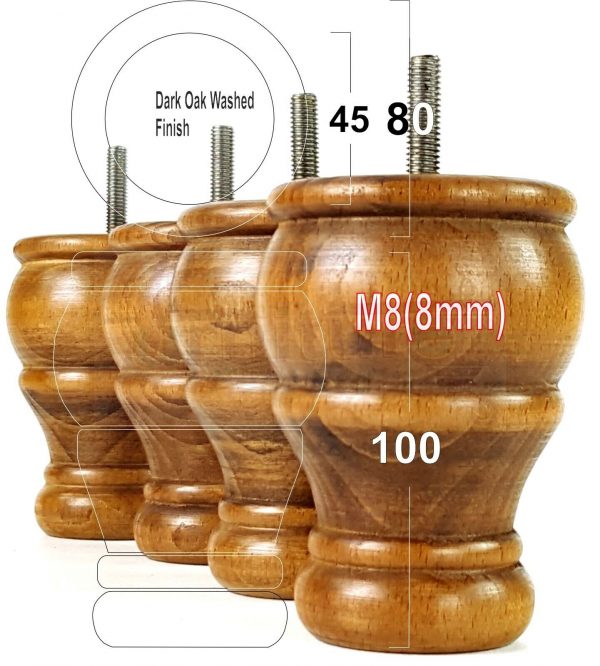4 Turned Wood Furniture Chair Legs M8 Replacement Sofa, Settee Feet 100mm High - Image 20