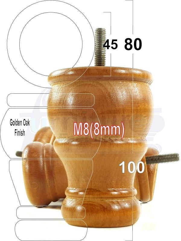 4 Turned Wood Furniture Chair Legs M8 Replacement Sofa, Settee Feet 100mm High - Image 23