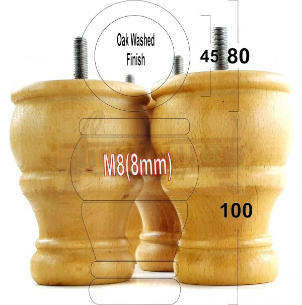 4 Turned Wood Furniture Chair Legs M8 Replacement Sofa, Settee Feet 100mm High - Image 29